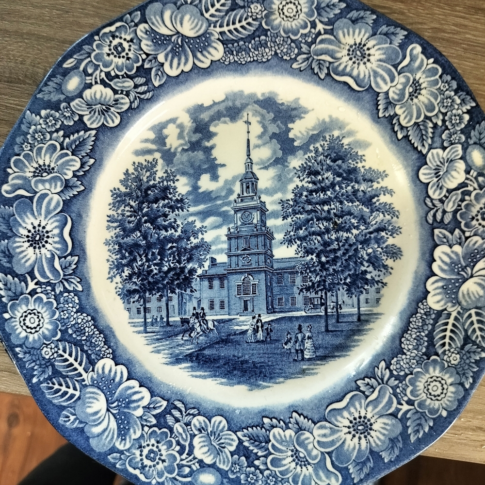 Vintage Ironstone Dinner Plate Staffordshire Liberty Blue Independence Hall 10"